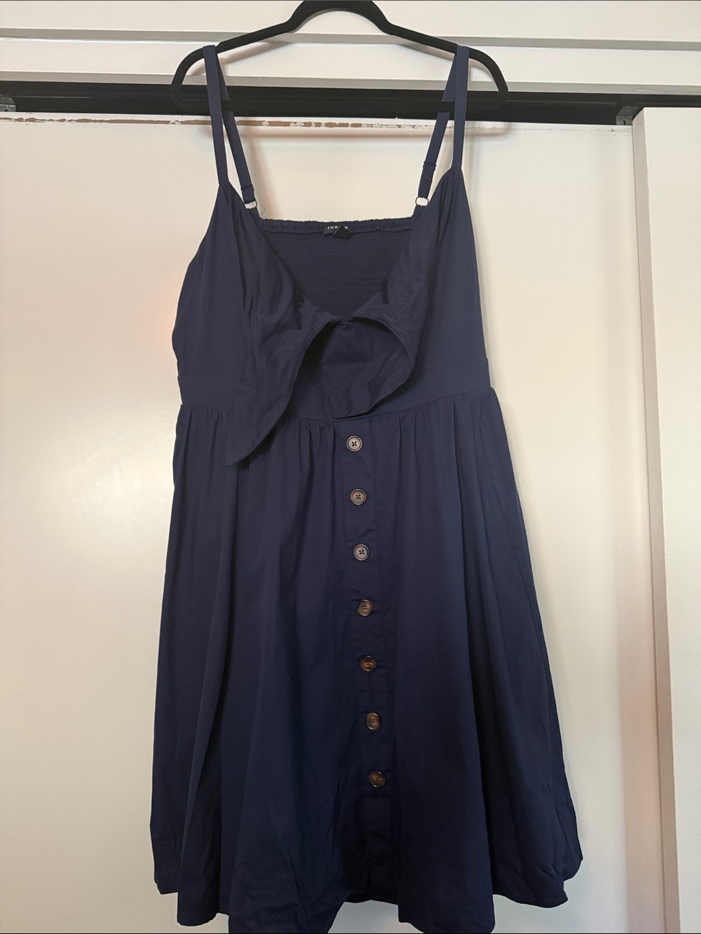 Torrid Sleeveless Navy Button-Front Mini Dress with Tie Detail